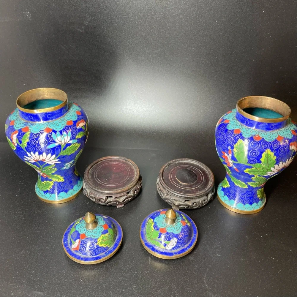 Pair of late 19th century Qing Chinese Cloisonné Temple Jars with Original Stand - Picture 5 of 11
